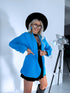 Water blue, ONE SIZE jacket with rolled up sleeves